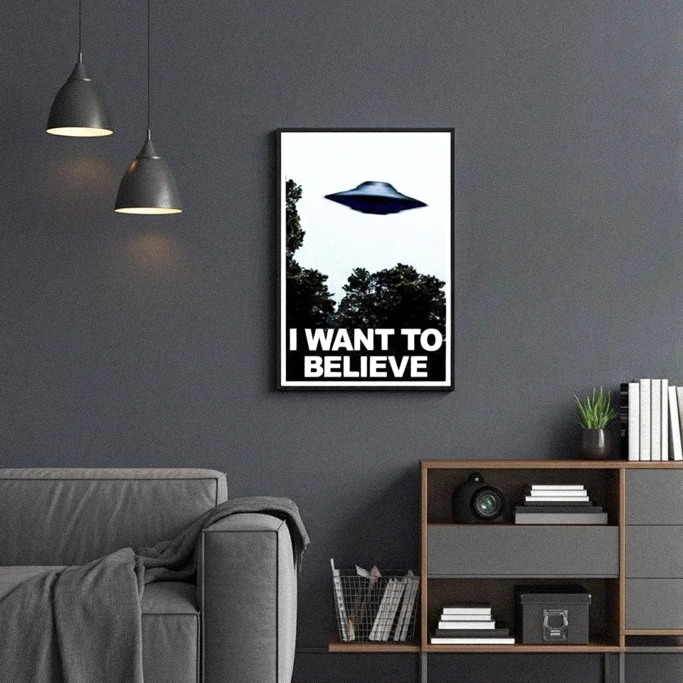 "I Want To Believe" UFO | Alien Conspiracy Poster | Sci-Fi Wall Art