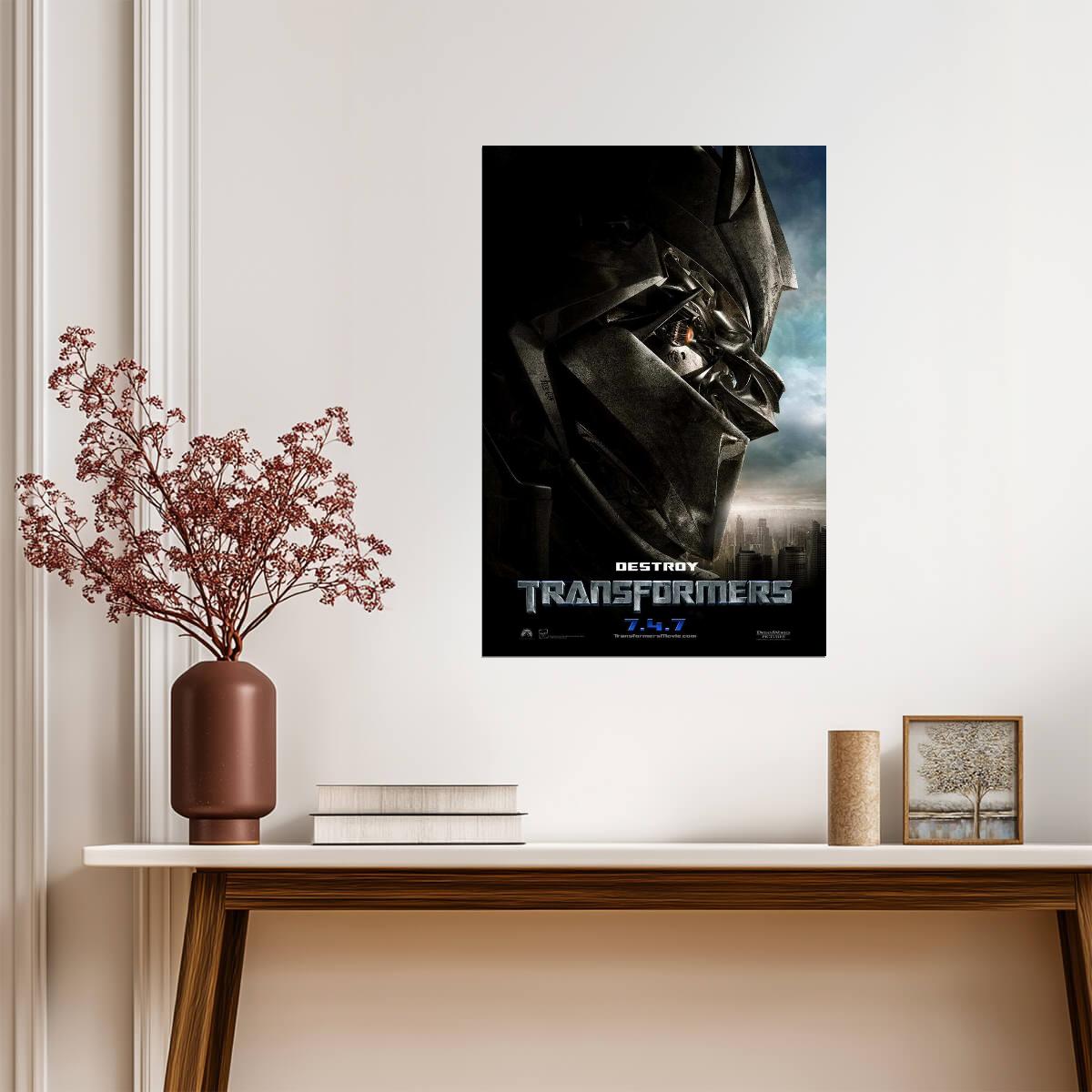 Transformers 2007 Movie | Megatron Destroy Poster | Decepticon Art - Movies & TV Poster