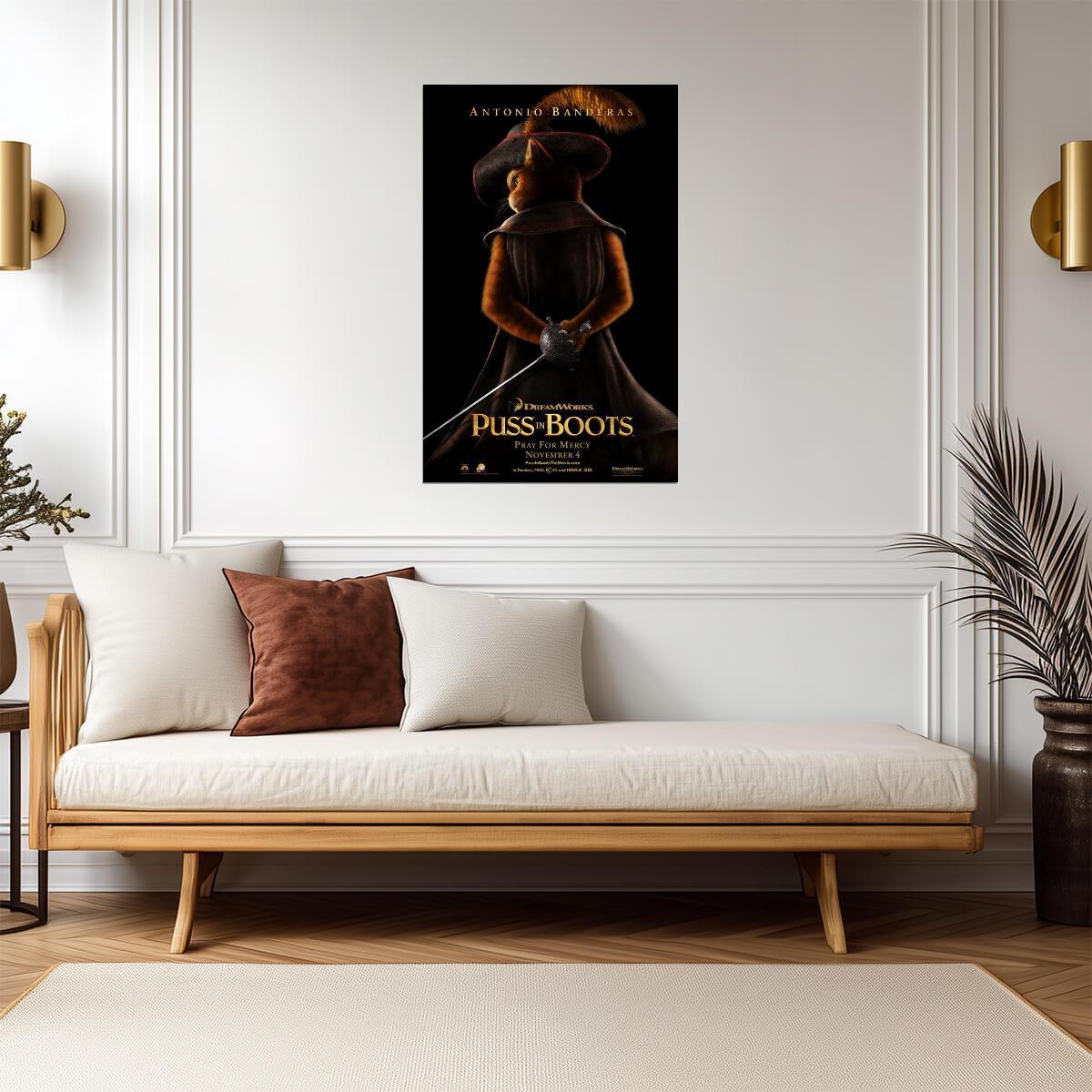 Puss in Boots 2011 | Antonio Banderas Pray for Mercy | Animated Movie Poster - Movies & TV Poster