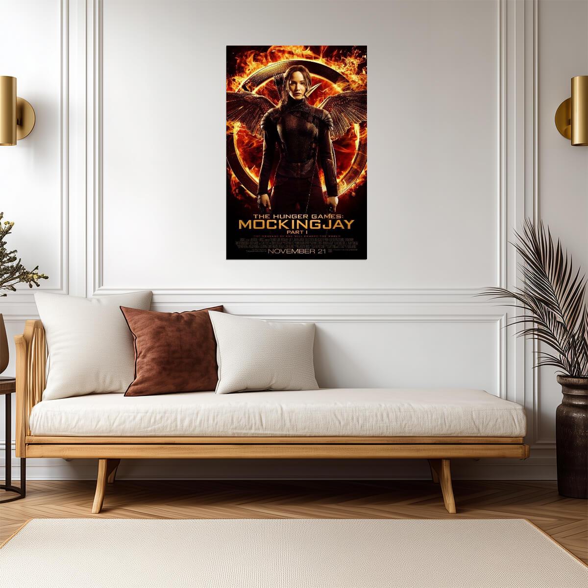 The Hunger Games Mockingjay Part 1 | Jennifer Lawrence as Katniss Everdeen | Dystopian Sci-Fi Movie Poster - Movies & TV Poster