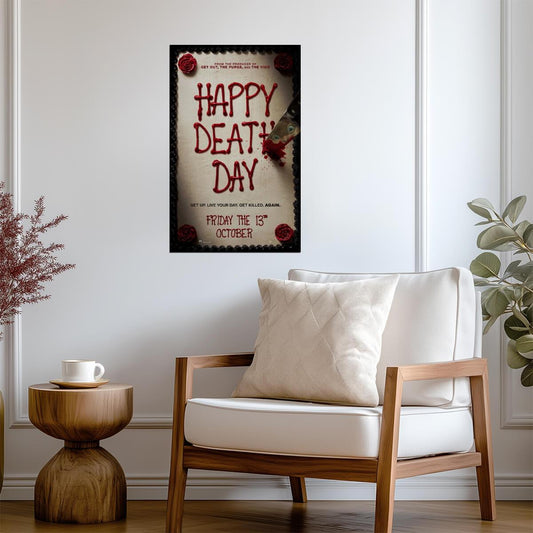 Happy Death Day Jessica Rothe | Horror Comedy Slasher Poster | Time Loop Movie Art - Movies & TV Poster