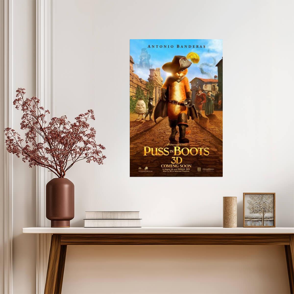 Puss in Boots Antonio Banderas | Animated Adventure Comedy Poster | Spin-Off Movie Art - Movies & TV Poster