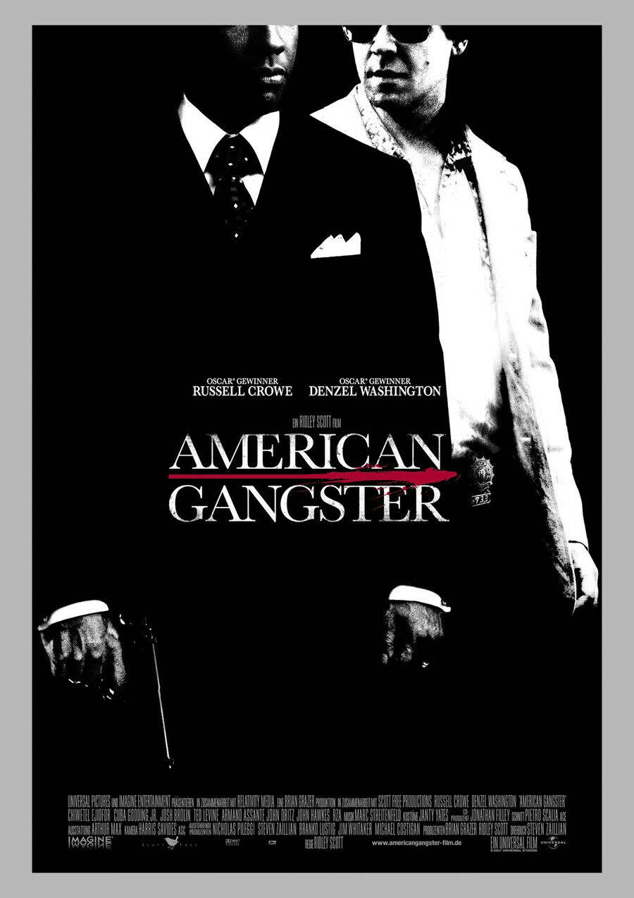 American Gangster Denzel Washington & Russell Crowe | Crime Drama Poster | Ridley Scott Film Art - Movies & TV Poster