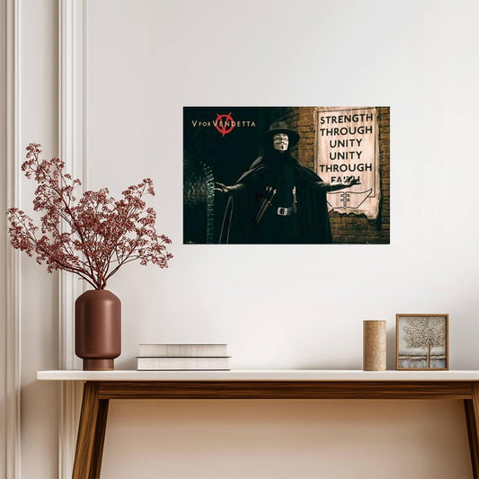 V for Vendetta | "Strength Through Unity" Quote | Guy Fawkes Mask Poster - Movies & TV Poster
