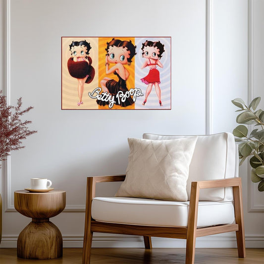 Betty Boop Three Poses | Classic Cartoon Character Poster | Black and White Art - Movies & TV Poster