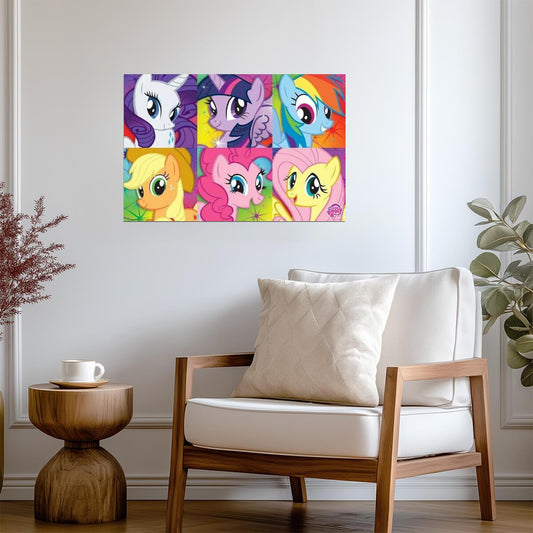 My Little Pony: Friendship Is Magic | Mane Six Faces Collage | Kids Cartoon Poster - Movies & TV Poster