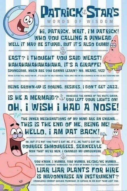 SpongeBob SquarePants | Patrick's Words of Wisdom | Funny Cartoon Quote Poster - Movies & TV Poster