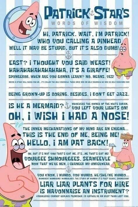 SpongeBob SquarePants | Patrick's Words of Wisdom | Funny Cartoon Quote Poster - Movies & TV Poster