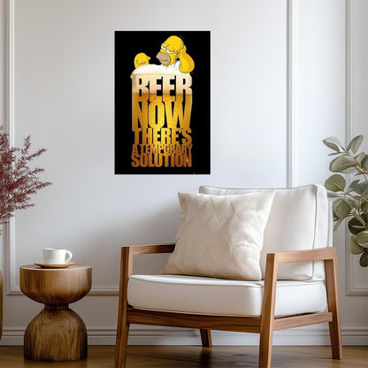 The Simpsons | Homer "Beer The Temporary Solution" Quote | Funny Cartoon Poster - Movies & TV Poster