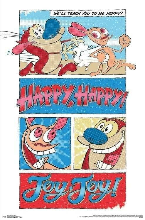 Ren & Stimpy | "Happy Happy Joy Joy" Quote | 90s Cartoon Poster - Movies & TV Poster