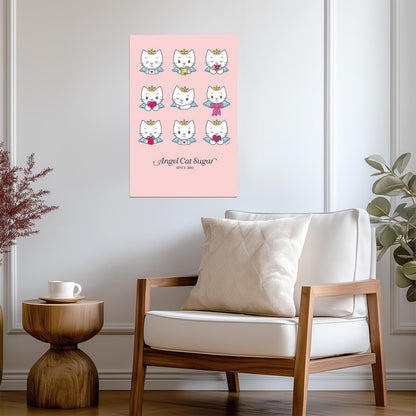 Angel Cat Sugar Wink Collage | Cute Cartoon Poster | Nursery Wall Art - For Kids Poster