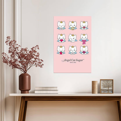 Angel Cat Sugar Wink Collage | Cute Cartoon Poster | Nursery Wall Art - For Kids Poster
