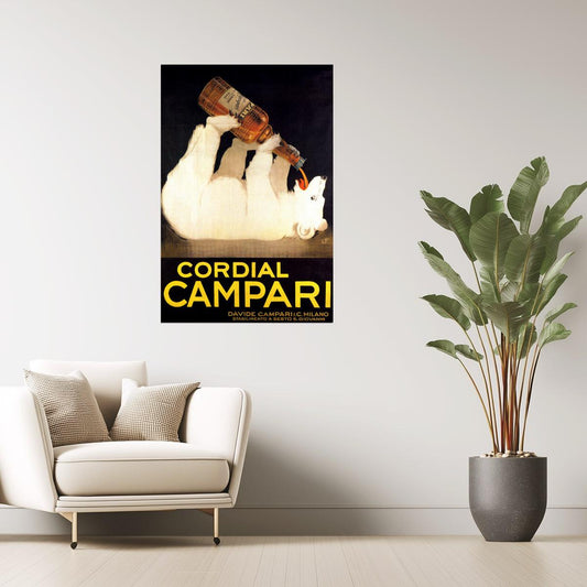 Cordial Campari Vintage Poster | Italian Liquor Ad with White Bear