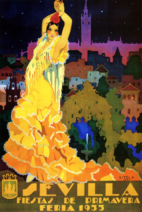 Sevilla Flamenco Poster | 1933 Spanish Festival Dancer Vintage Print