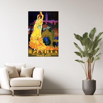 Sevilla Flamenco Poster | 1933 Spanish Festival Dancer Vintage Print