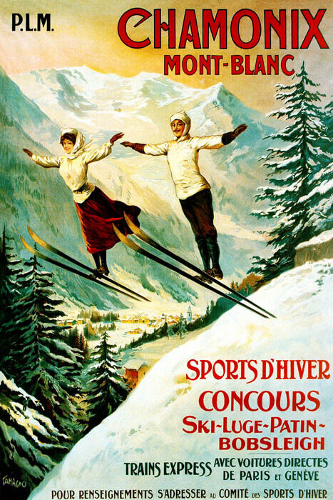Chamonix Winter Sports Poster | Mont Blanc Skiing Alps Vintage Art