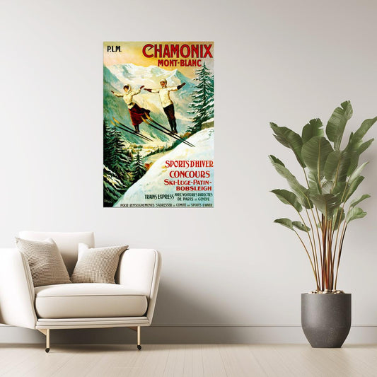 Chamonix Winter Sports Poster | Mont Blanc Skiing Alps Vintage Art