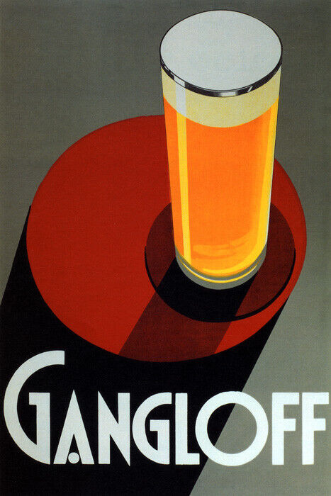 Gangloff Beer Poster | Retro Pilsner Glass on Red Circle Design