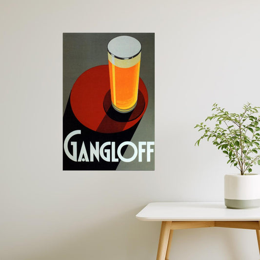 Gangloff Beer Poster | Retro Pilsner Glass on Red Circle Design