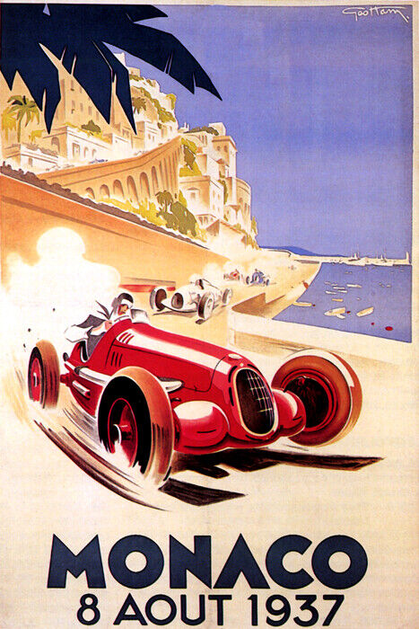 Monaco Grand Prix 1937 Poster | Vintage Racing Car by the Coast