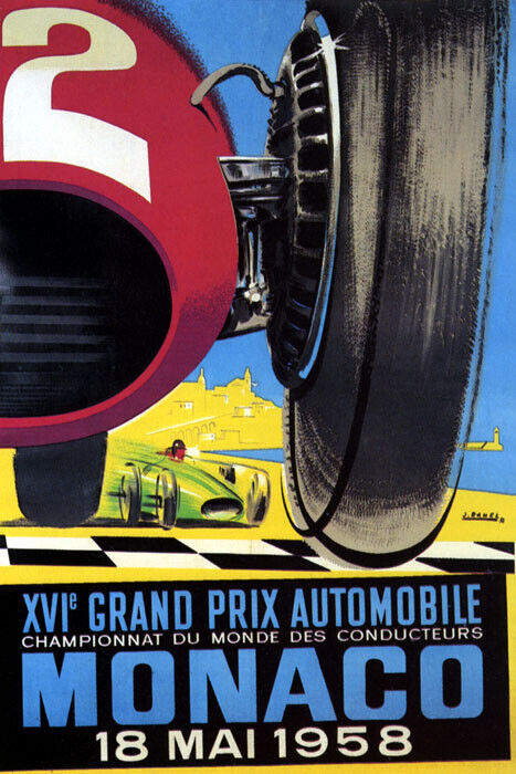 Monaco Grand Prix 1958 Poster | Retro Formula 1 Car Racing Art