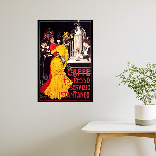 Caffè Espresso Poster | Italian Coffee Bar Scene with Red Dress