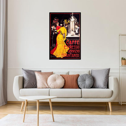 Caffè Espresso Poster | Italian Coffee Bar Scene with Red Dress