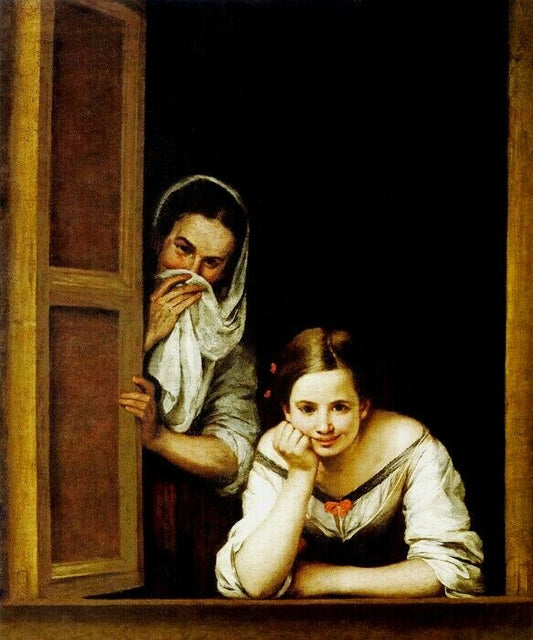 Two Women at a Window | Spanish Baroque Painting by Murillo Poster