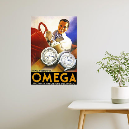 Omega Watch Poster | Vintage Men’s Chronometer with Sports Car