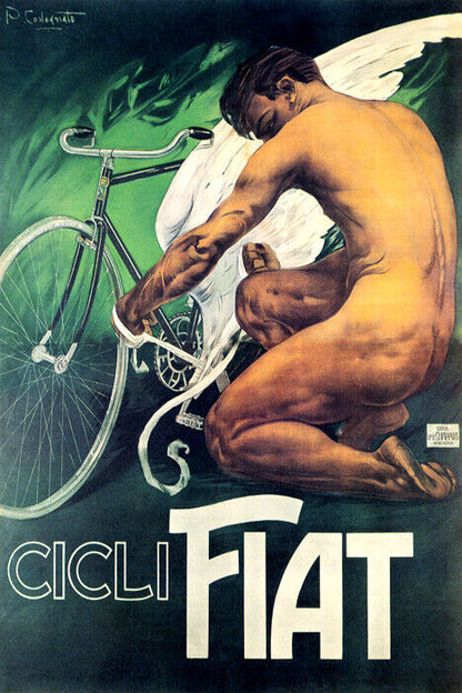 Cicli Fiat Poster | Vintage Italian Bicycle Ad with Winged Rider