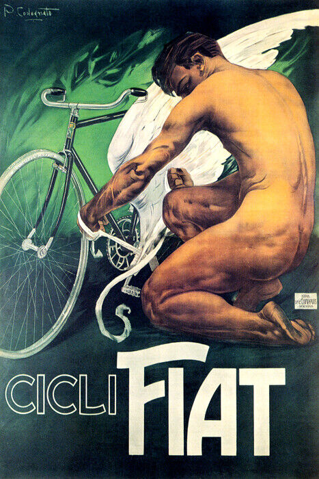 Cicli Fiat Poster | Vintage Italian Bicycle Ad with Winged Rider