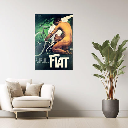 Cicli Fiat Poster | Vintage Italian Bicycle Ad with Winged Rider