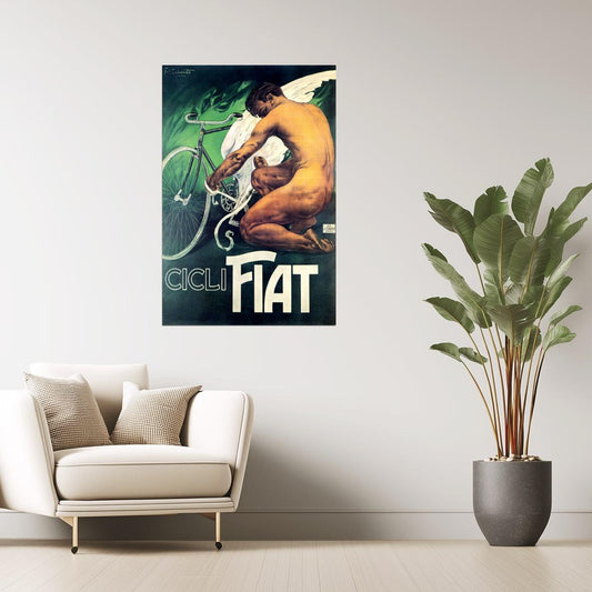 Cicli Fiat Poster | Vintage Italian Bicycle Ad with Winged Rider