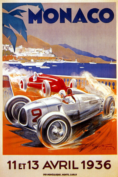 Monaco Grand Prix 1936 Poster | Vintage Car Racing Event Advertisement