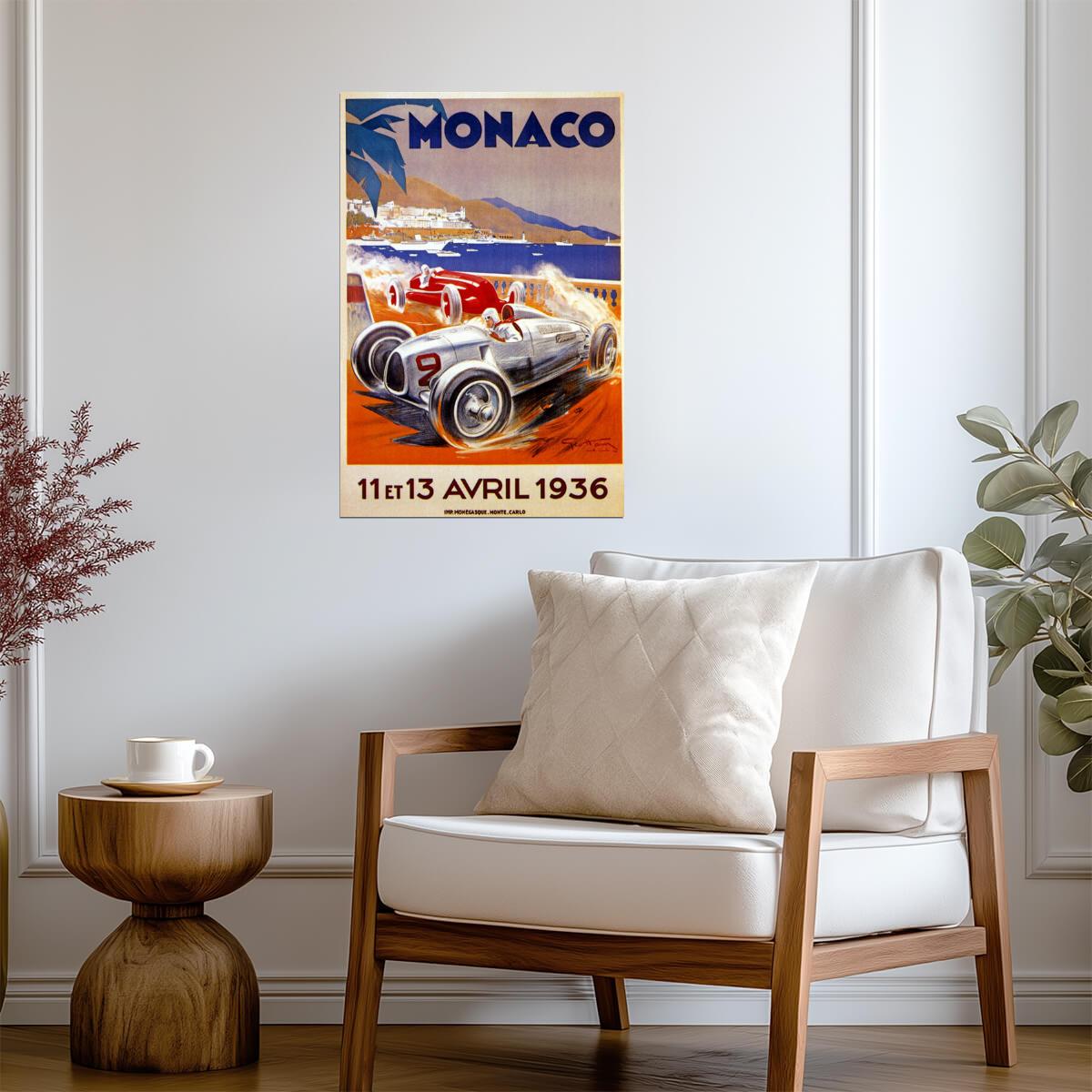 Monaco Grand Prix 1936 Poster | Vintage Car Racing Event Advertisement