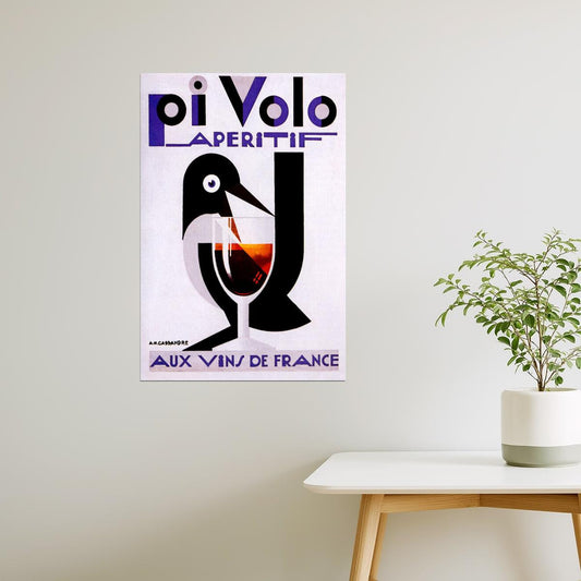 Pivolo Aperitif | French Red Wine Advertisement with Bird and Goblet Poster