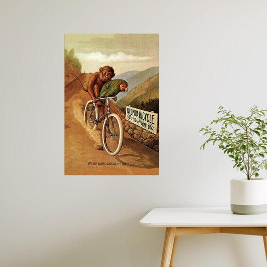 Columbia Bicycle | American Vintage Ad with Parrot and Monkey Poster