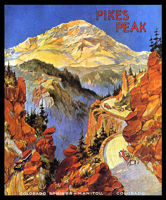 Pikes Peak Colorado | Vintage Mountain Travel Poster USA Springs