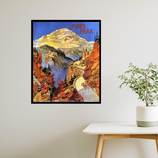 Pikes Peak Colorado | Vintage Mountain Travel Poster USA Springs