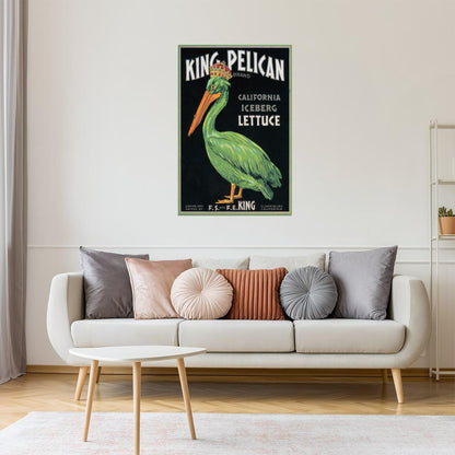 King Pelican Lettuce | Vintage California Produce Crate Label Poster