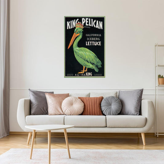 King Pelican Lettuce | Vintage California Produce Crate Label Poster