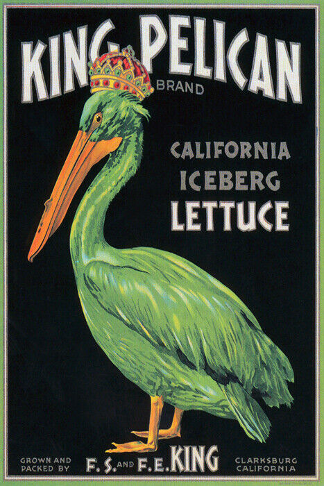 King Pelican Lettuce | Vintage California Produce Crate Label Poster