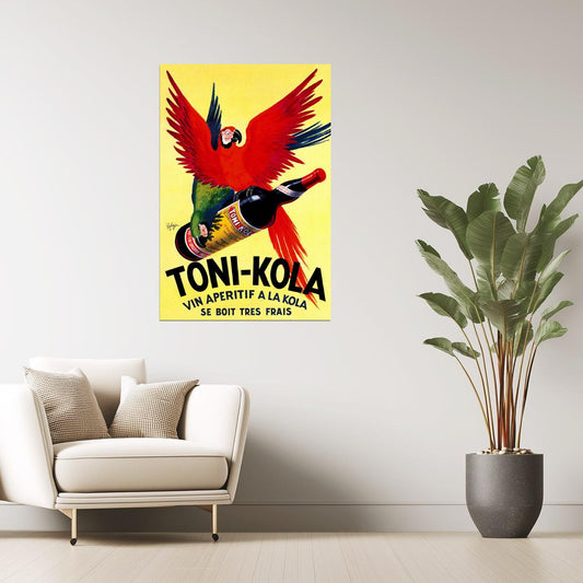 Toni-Kola Aperitif | Vintage Italian Drink Ad with Parrot and Bottle Poster