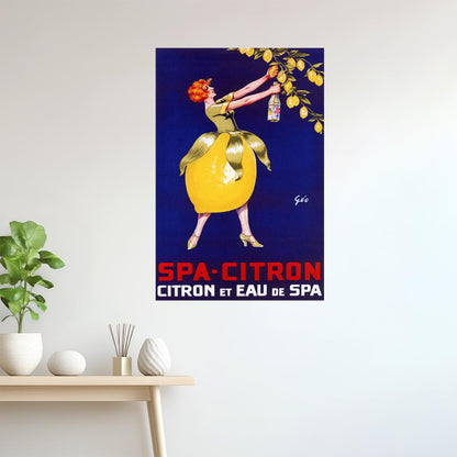 Spa-Citron | Vintage Lemon Drink Ad with Woman in Citrus Skirt Poster