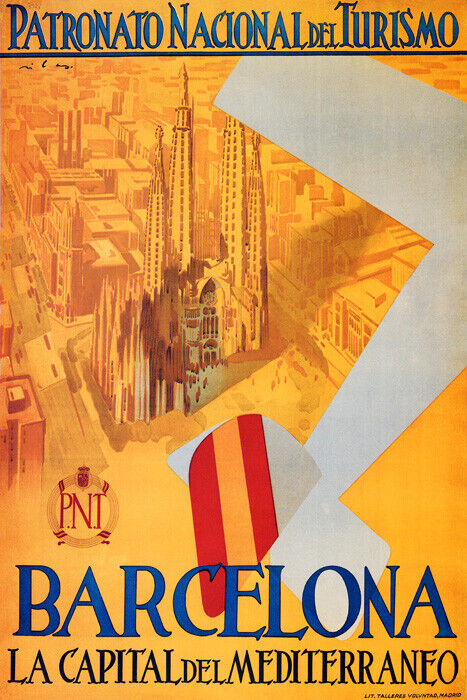 Barcelona Spain | Vintage Mediterranean Travel Poster