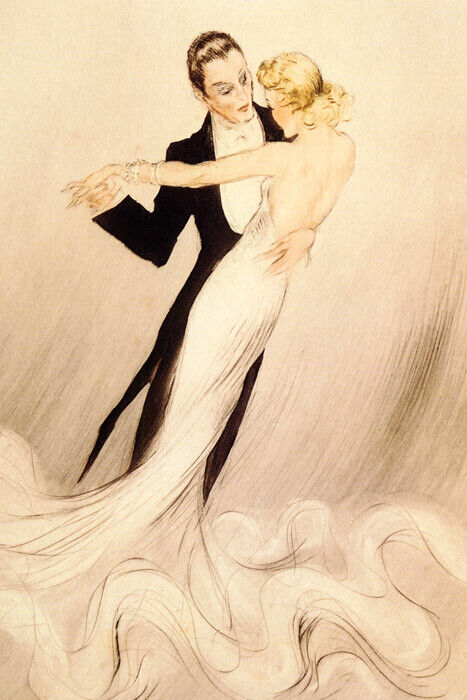 Couple Ballroom Dance | Vintage Waltz Illustration by Louis Icart Poster