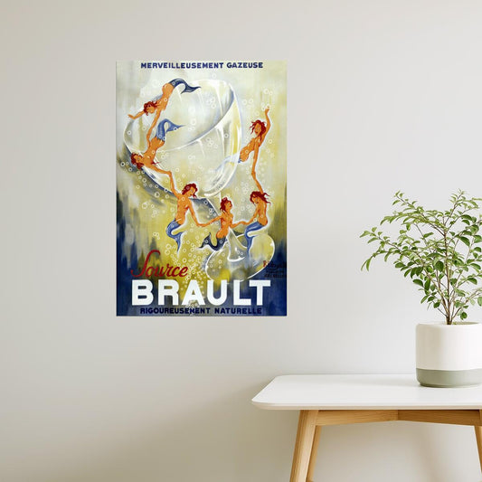 Source Brault | Vintage French Sparkling Water Mermaid Advertisement Poster