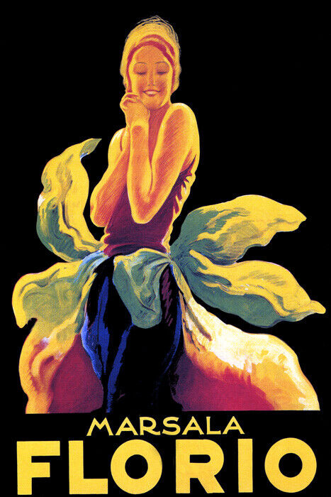Marsala Florio | Vintage Italian Aperitif Ad with Seated Woman Poster