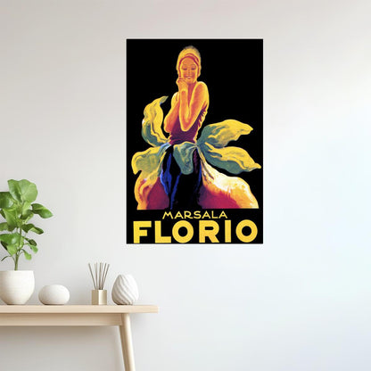 Marsala Florio | Vintage Italian Aperitif Ad with Seated Woman Poster