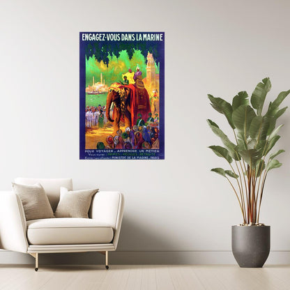 Join the Navy | Vintage French Travel Poster with Elephant in India